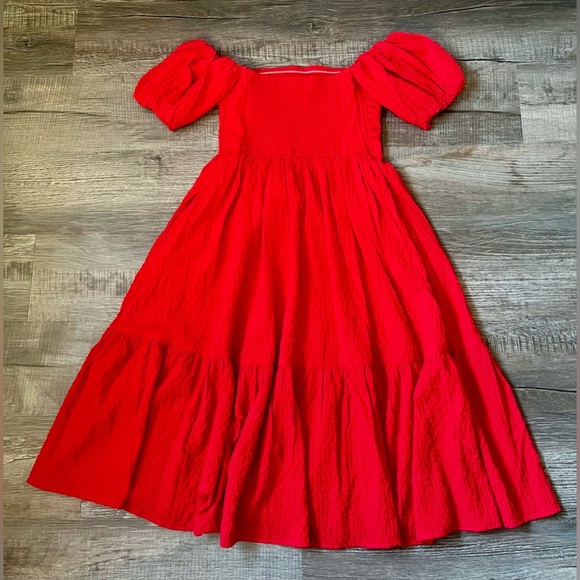 A&F Emerson Poplin Puff Sleeve Midi Dress Small Petite Off the Shoulder Red - Picture 5 of 5
